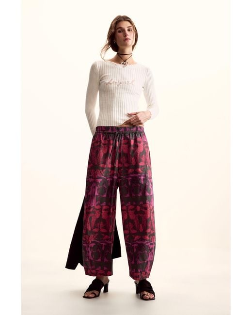 Desigual Red Wide Trousers Designed By Mr. Christian Lacroix, Cotton
