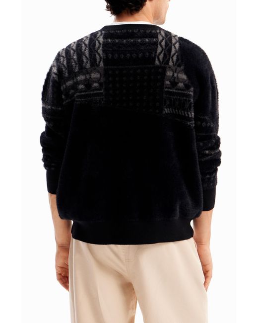 Desigual Black Geometric Patchwork Pullover for men