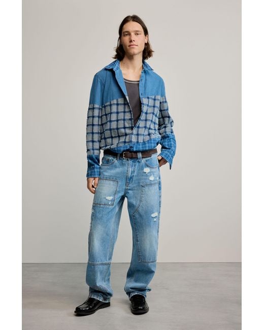 Camicia Patch A Quadri, Uomo, Cotone, Blu di Desigual in Blue da Uomo