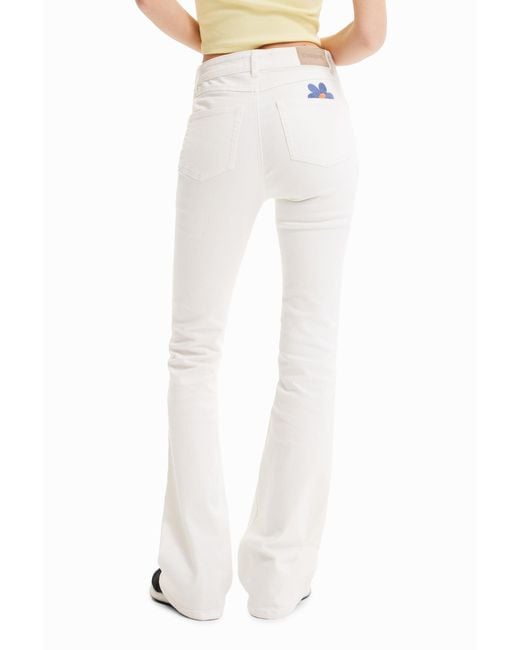 Desigual White Long Flare Jeans, Cotton