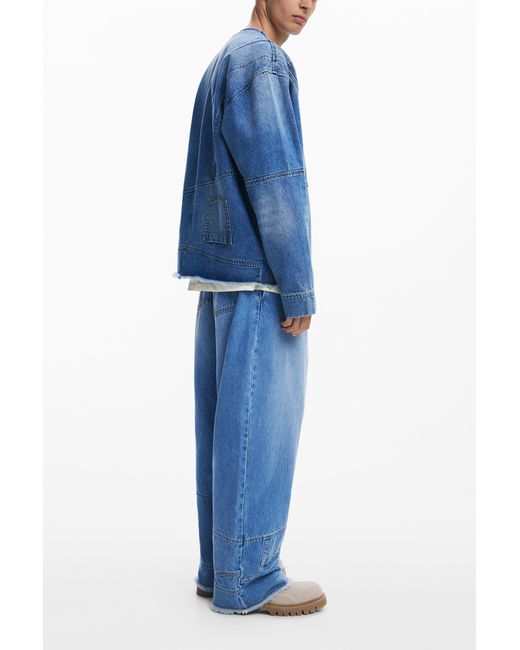 Desigual Blue Patchwork Denim Jacket, Cotton for men