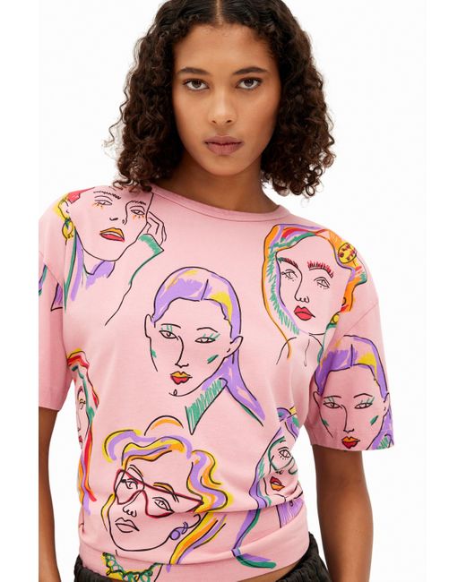 Desigual Red Arty Faces T-shirt