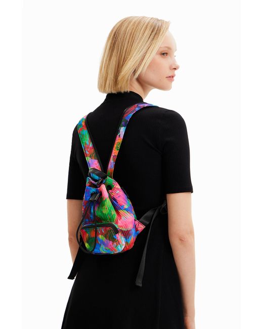 Desigual Blue Mini Multi-Position Floral Backpack, Polyester