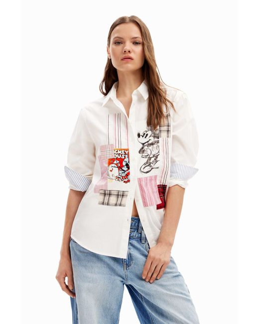Desigual White Patchwork Mickey Mouse Shirt