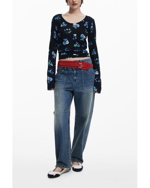 Desigual Blue Fruit Sweater With Mock Neck