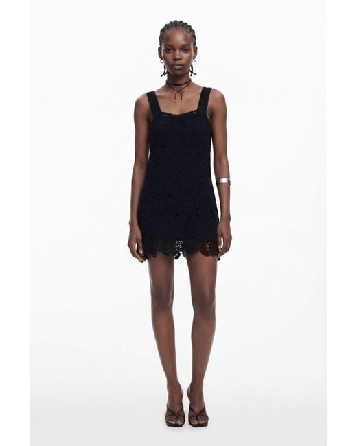 Desigual Black Crochet Mini Dress, Cotton