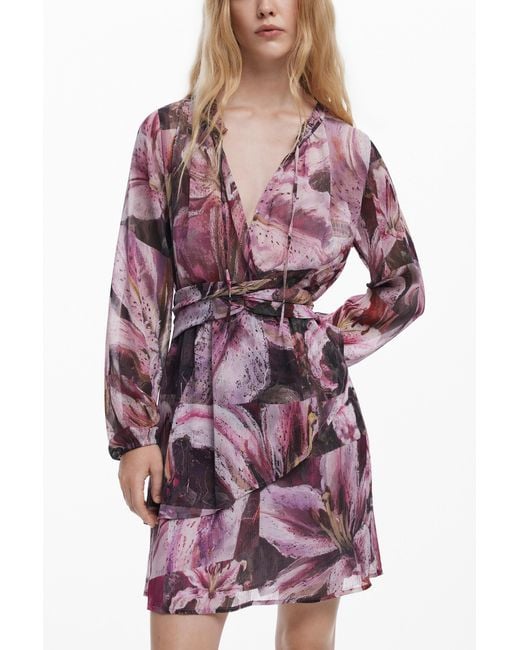 Desigual Red Flowy Orchid Dress, Polyester