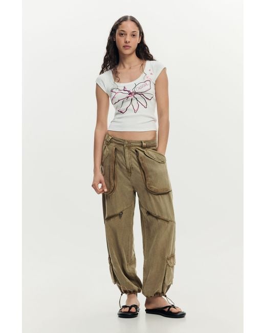 Desigual White Fitted Flower T-Shirt, Cotton