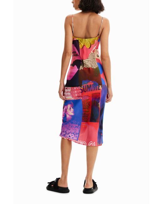 Desigual Red Collage Lingerie Midi Dress, Viscose