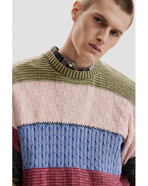 Desigual Red Stitch Knit Sweater, Cotton for men