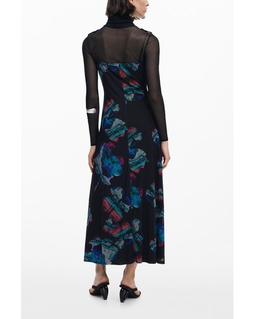 Desigual Blue Dress Designed By Mr. Christian Lacroix, Polyester