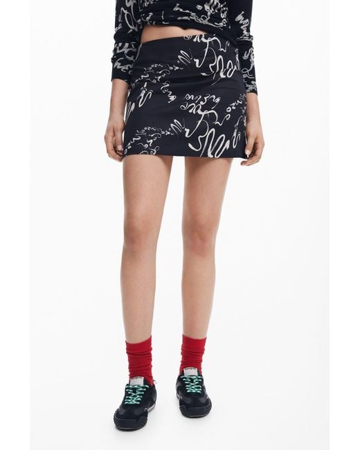 Desigual Black Minirock Mit Schriftzug, Cotton