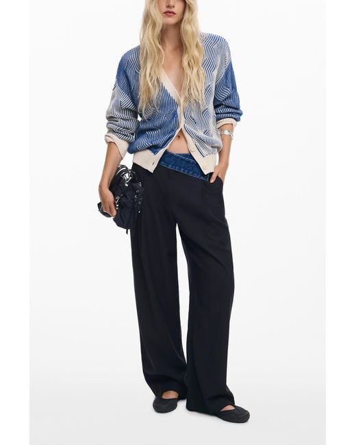 Desigual Blue Two-Tone Knit Cardigan, Cotton