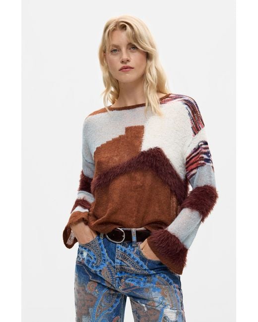 Desigual Blue Printed Cropped Sweater