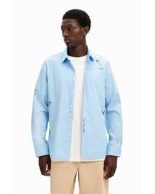 Desigual Blue Embroidered Details Shirt, Cotton for men