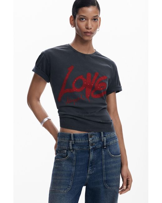 Desigual Blue "Love" T-Shirt, Cotton