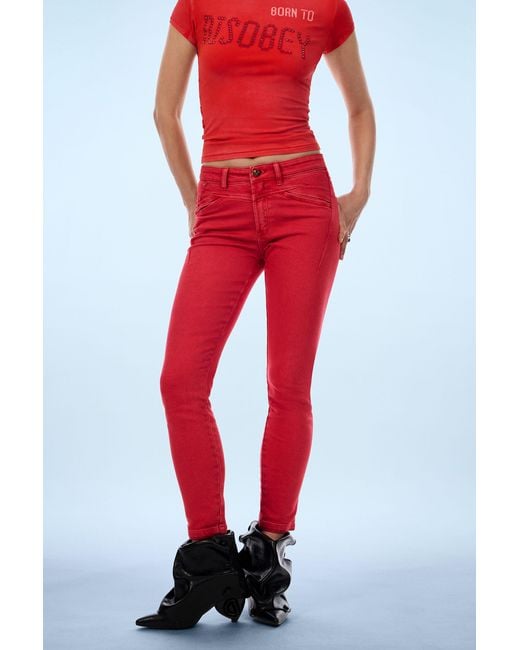 Desigual Red Slim Jeans, Cotton
