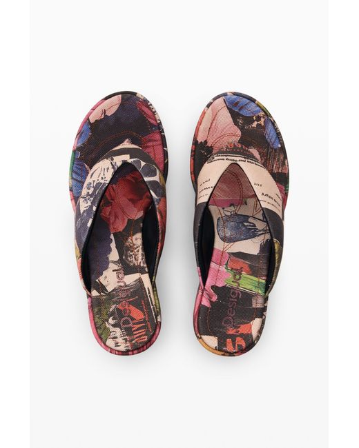 Desigual Red Printed Platform Sandal, Cotton