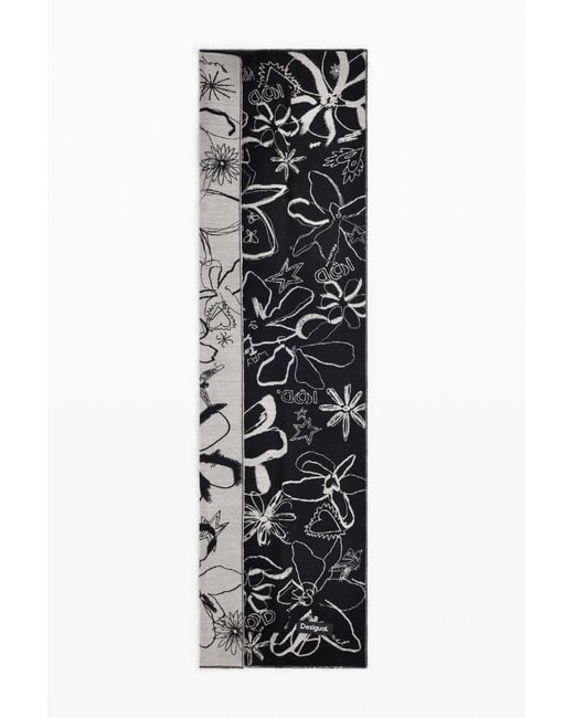 Desigual Black Long Printed Scarf