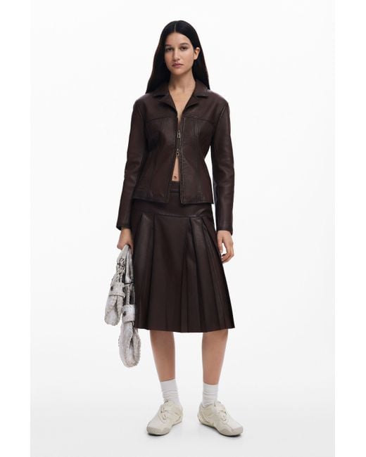 Desigual Black Peplum Leather Biker Jacket
