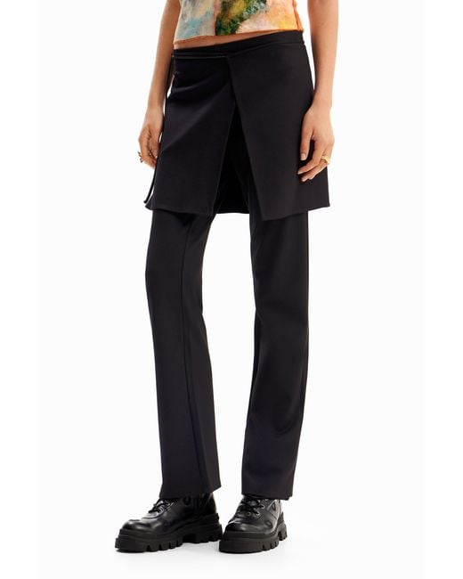 Desigual Black Straight Trousers With Skirt