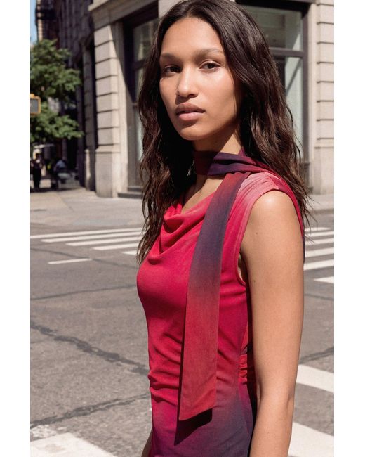 Desigual Red Asymmetric Draped Dress, Polyester