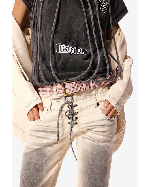 Desigual Pink Studded Leather Belt Masha Popova, Cow Leather
