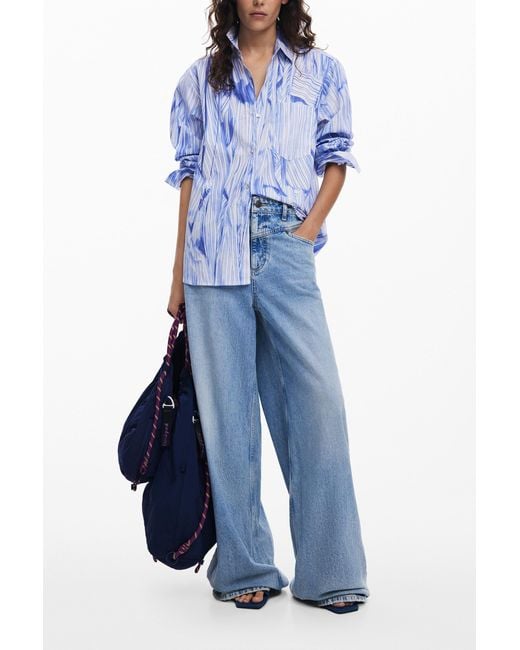 Desigual Blue Oversized Arty Shirt, Cotton