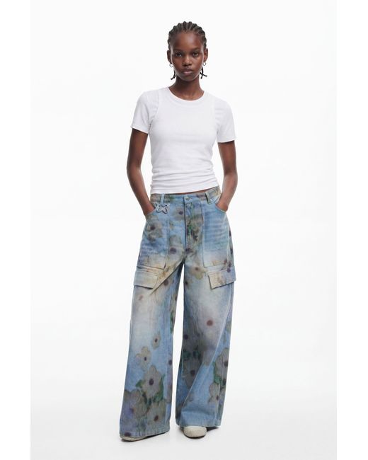 Desigual Blue Jeans Wide Leg Collina Strada, Cotton