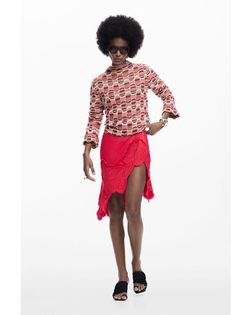 Desigual Red Colorful Knit Sweater