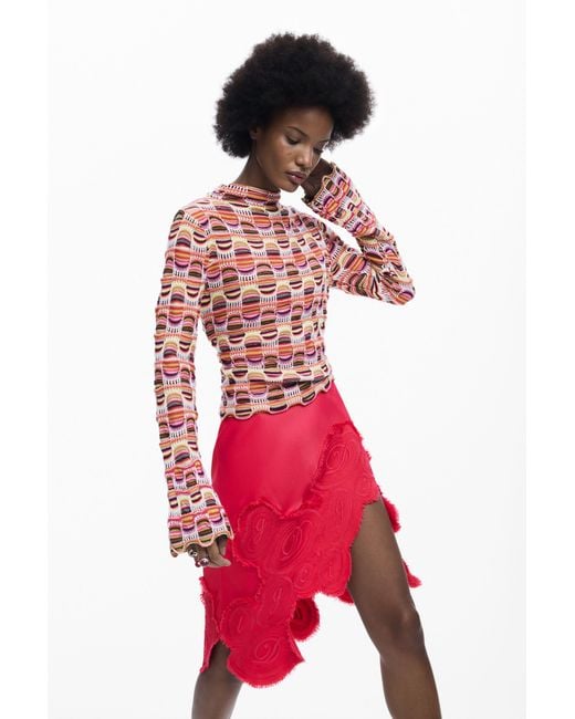 Desigual Red Colorful Knit Sweater