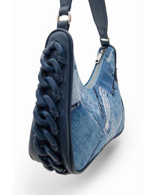 Desigual Blue Small Denim Patchwork Bag, Polyester