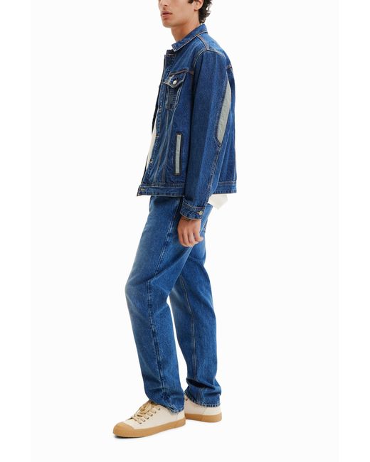 Desigual Blue Patchwork Denim Trucker Jacket, Cotton for men