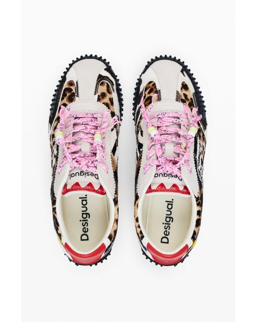 Desigual Black Patchwork Animal Print Sneakers