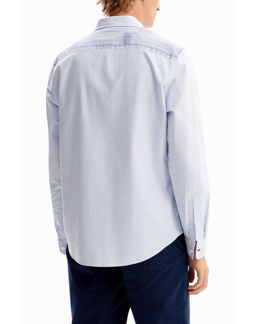 Desigual Blue Plaid Patchwork Shirt, Cotton for men