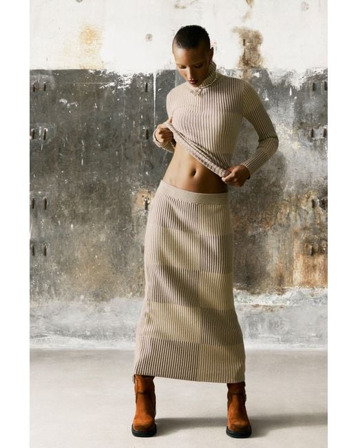 Desigual Brown Long Ribbed Skirt
