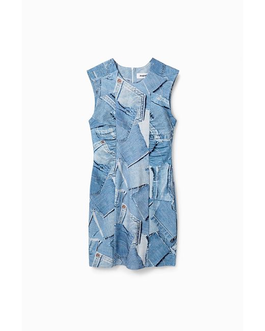 Vestido Mini Patch Denim, Azul Desigual de color Blue