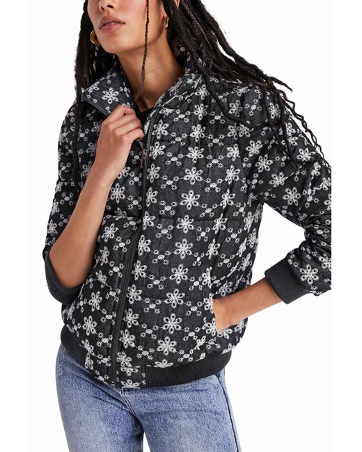 Desigual Black Lace Quilted Jacket