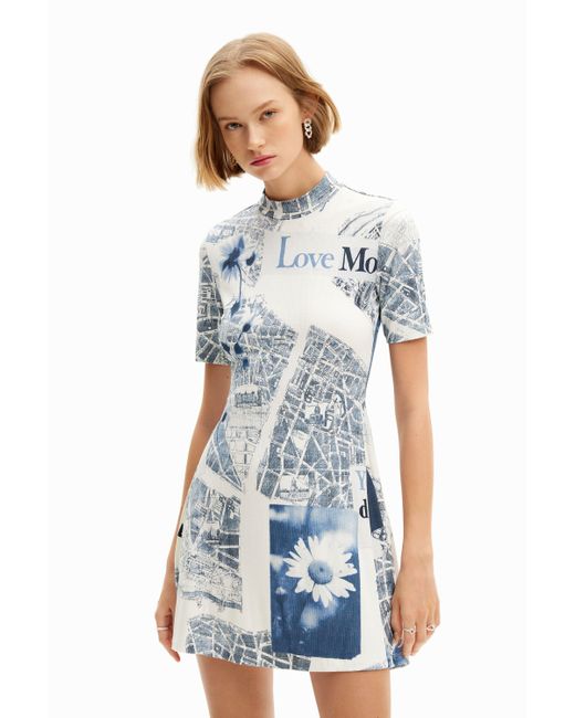 Desigual Blue Short Map Skater Dress