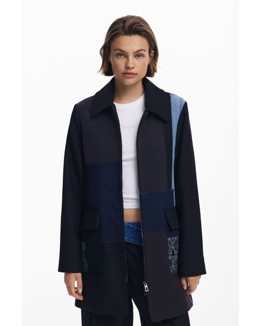 Abrigo Recto Patchwork Desigual de color Blue