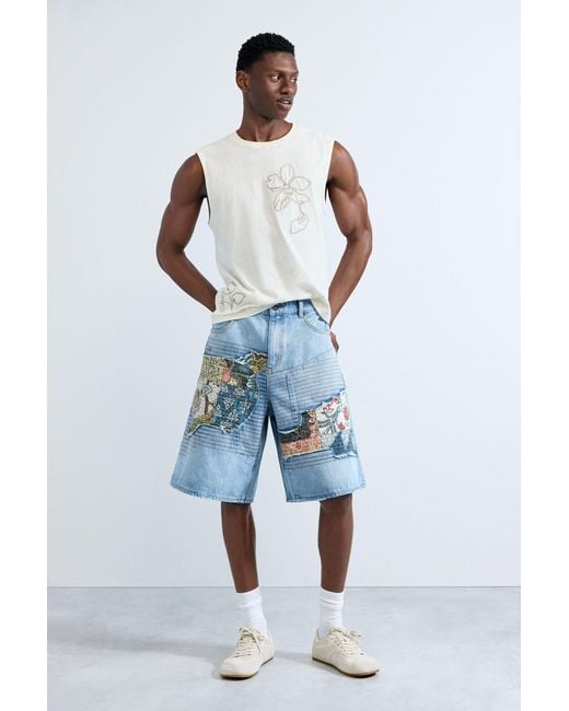 Desigual Blue Denim Bermuda Patches, Cotton for men