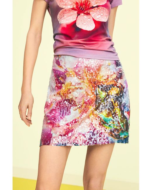 Desigual Red Printed Mini Skirt, Viscose