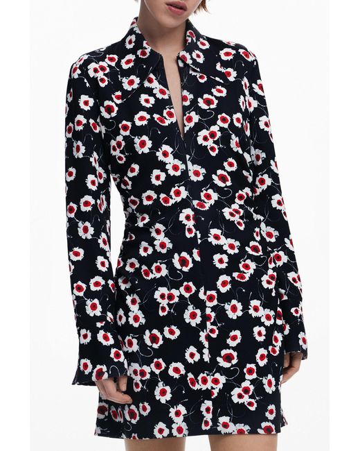 Desigual Black Short Floral Shirt Dress, Polyester