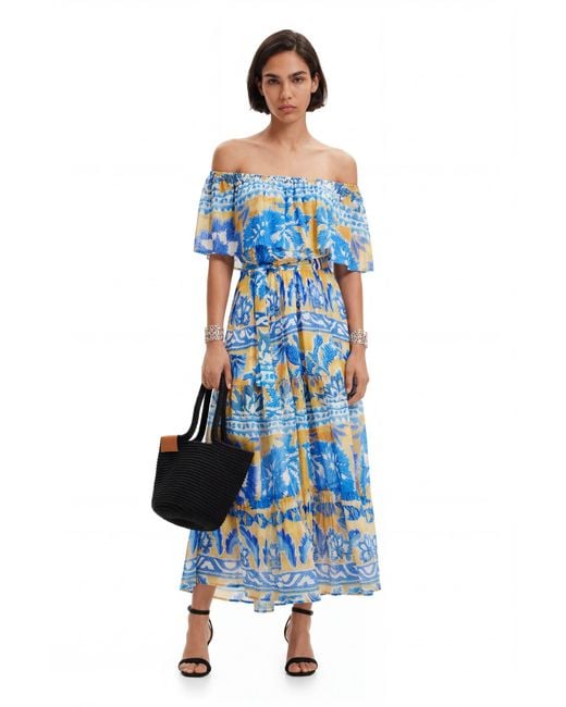 Desigual Blue Stella Jean Long Arty Dress, Viscose