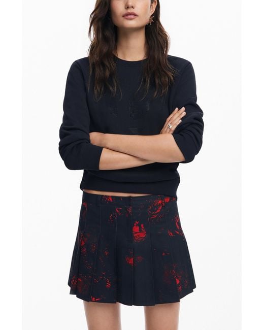 Desigual Blue Pleated Miniskirt By M. Christian Lacroi, Cotton