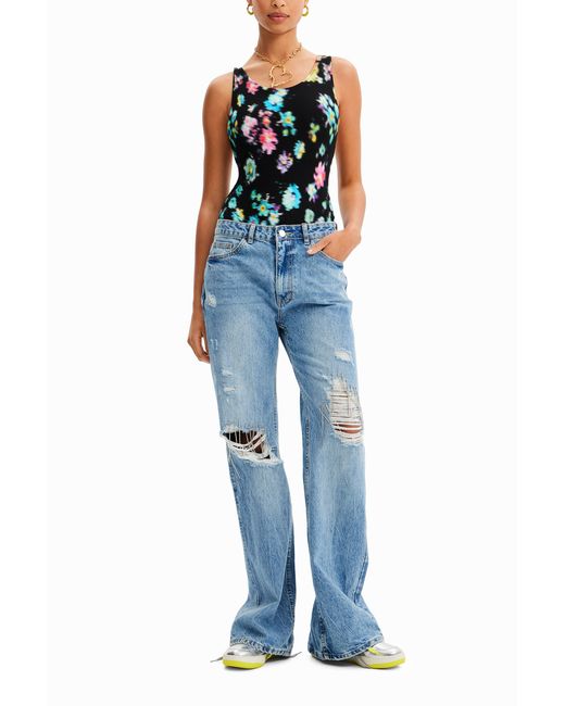 Desigual White Ribbed Strap Bodysuit, Viscose