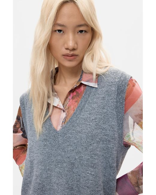 Desigual Blue Combined Shirt Dress, Polyester