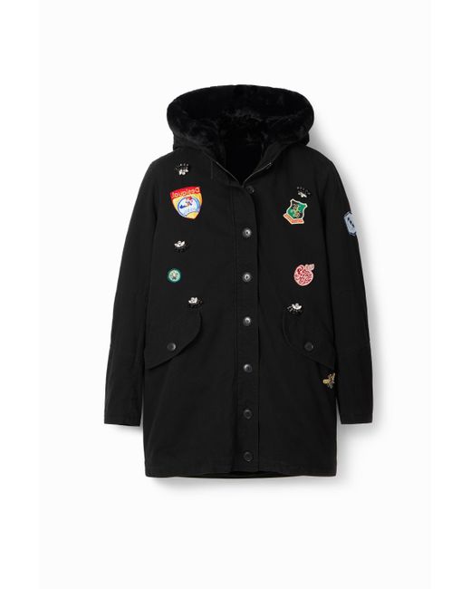 Desigual Black Parka Weste Abnehmbares Flauschefell
