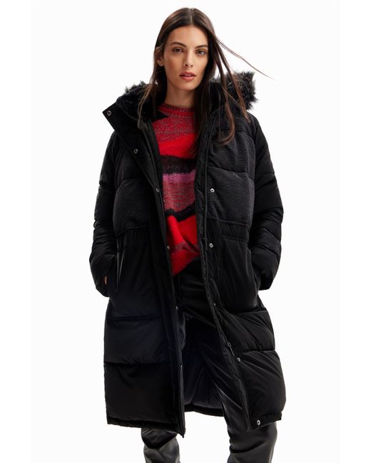 Desigual Patchwork Padded Coat in Black | Lyst