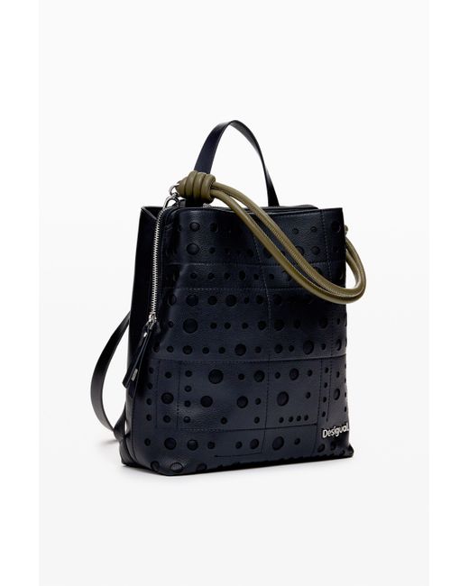 Desigual Black Circle Pattern Faux Leather Backpack